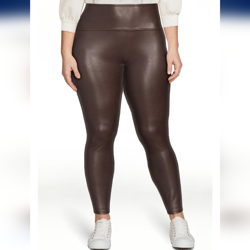 Time and Tru Faux Leather Leggings Brown XXXL 22 Shiny Moto Look‎ NWT